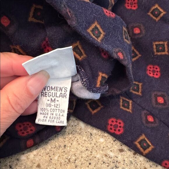 LANDS' END Vintage 80s/90s Geometric Print Mock Neck Midi Dress Made In USA - Picture 5 of 8